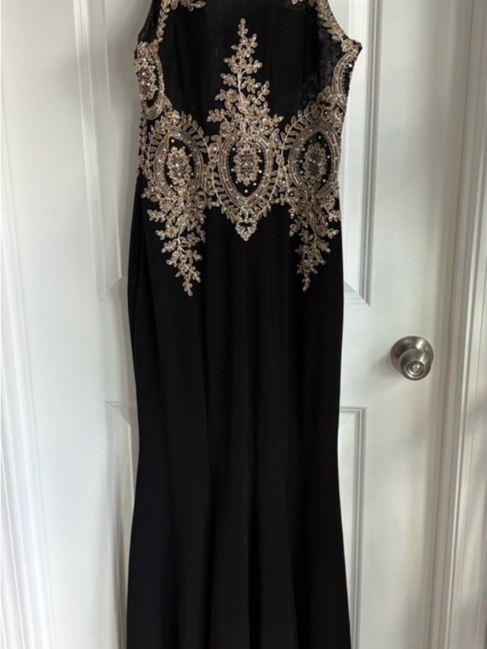Xscape Black Gown with Gold Embellished Bodice - Picture 2 of 4